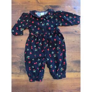 Vintage Baby Girl Corduroy Cherry Playsuit Sz 6-9 Months